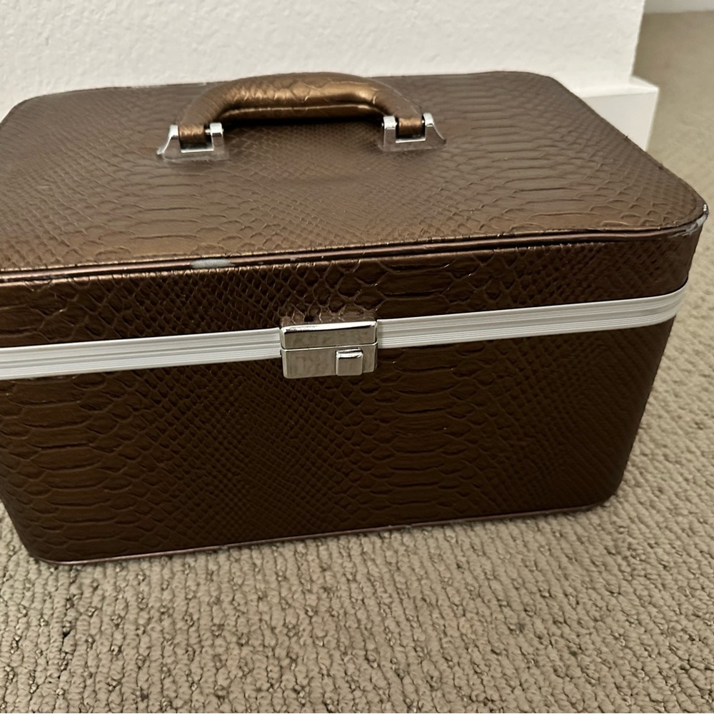 Brown Crocodile Pattern Vanity Case - image 1